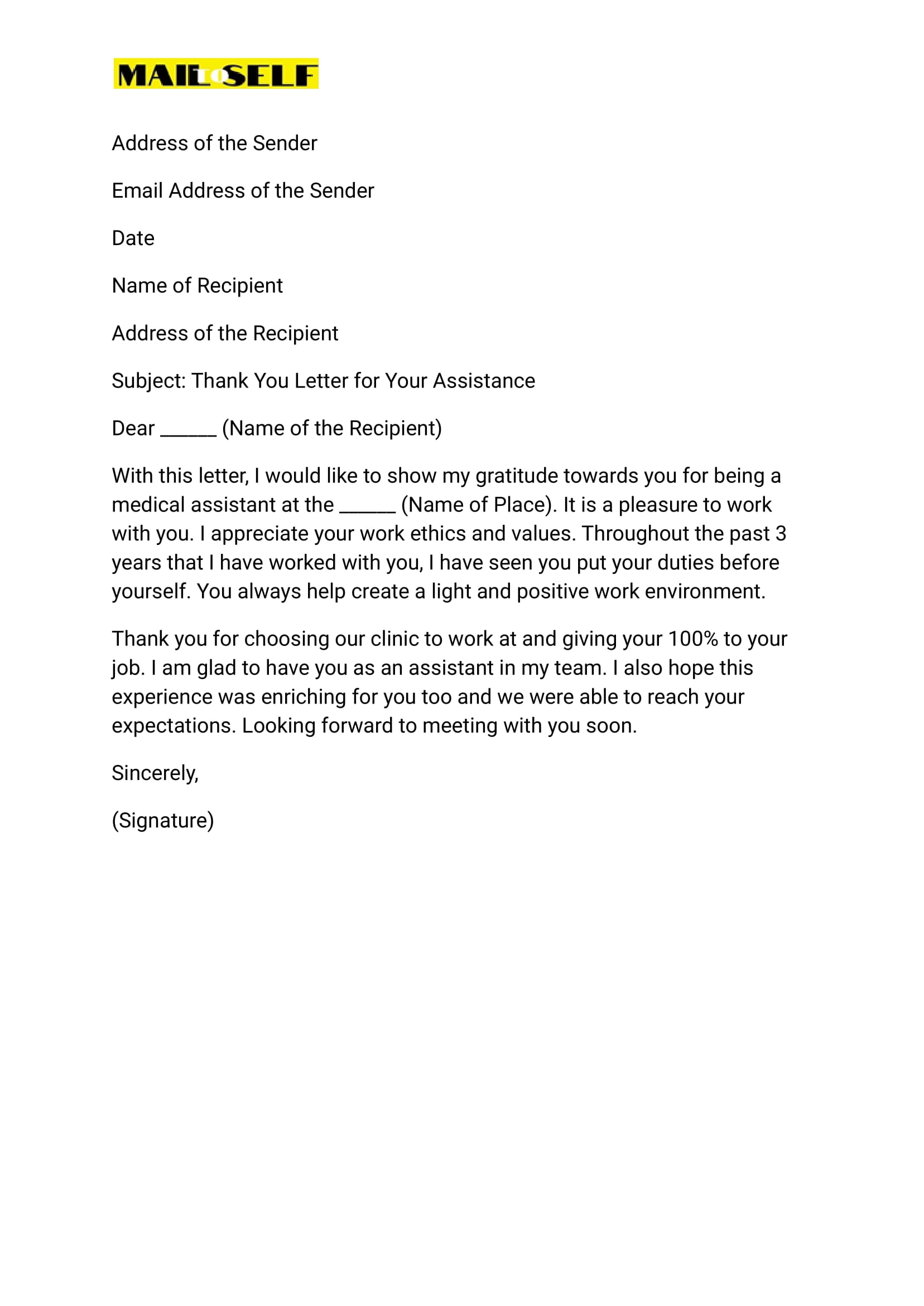 Medical Assistant Thank You Letter How To Templates And Examples Mail To Self 3506