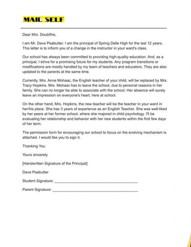 Principal Letter To Parents About Teacher Change How To Templates Examples Mail To Self