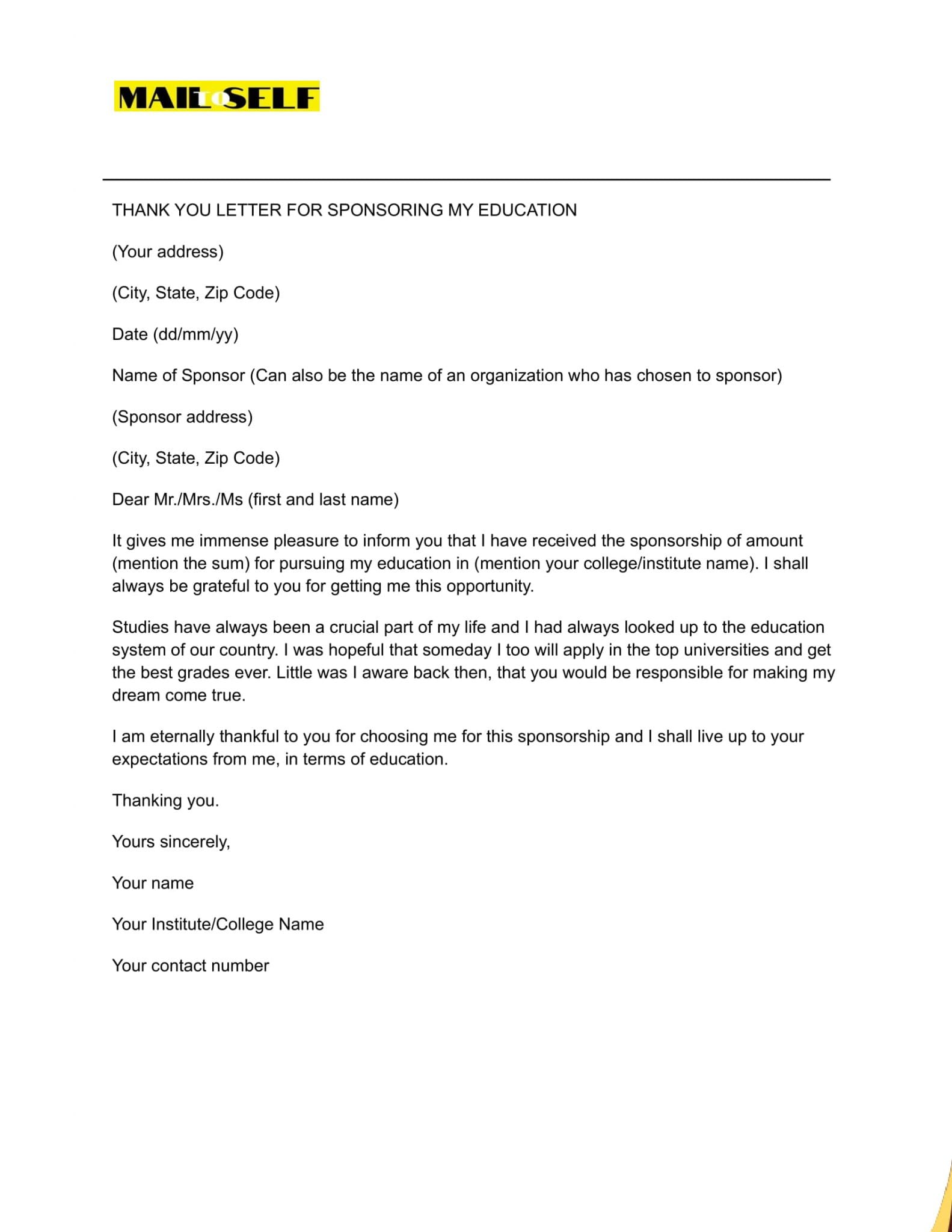 Thank You Letter for Sponsoring my Education: How To, Templates ...