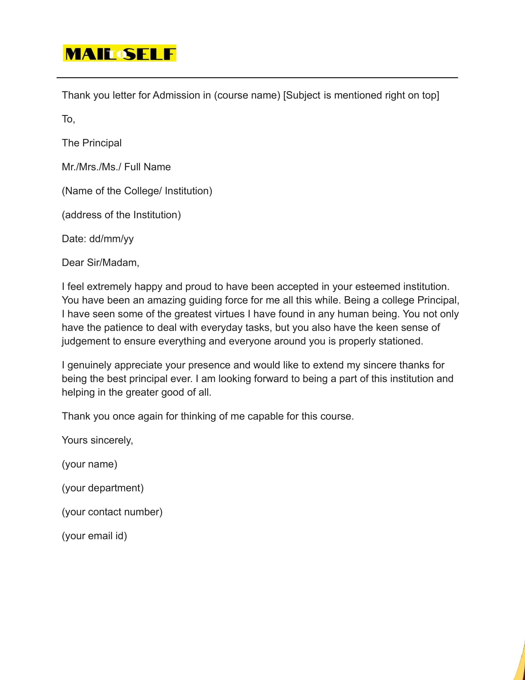 Thank You Letter to Principal from Student Teacher: How To, Templates ...